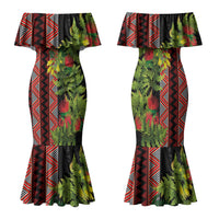Maori Tukutuku Family Matching Mermaid Dress and Hawaiian Shirt with Ferns Pohutukawa and Kowhai Tribal Moko Patterns LT03 Mom's Dress Multicolor - Polynesian Pride