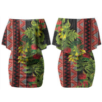 Maori Tukutuku Family Matching Off Shoulder Short Dress and Hawaiian Shirt with Ferns Pohutukawa and Kowhai Tribal Moko Patterns LT03 Mom's Dress Multicolor - Polynesian Pride