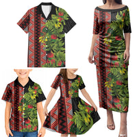 Maori Tukutuku Family Matching Puletasi and Hawaiian Shirt with Ferns Pohutukawa and Kowhai Tribal Moko Patterns LT03 - Polynesian Pride