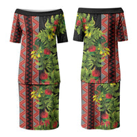 Maori Tukutuku Family Matching Puletasi and Hawaiian Shirt with Ferns Pohutukawa and Kowhai Tribal Moko Patterns LT03 Mom's Dress Multicolor - Polynesian Pride