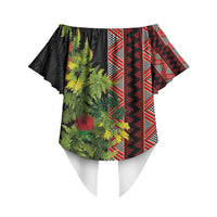 Maori Tukutuku Off Shoulder Wrap Waist Top with Ferns Pohutukawa and Kowhai Tribal Moko Patterns LT03 - Polynesian Pride