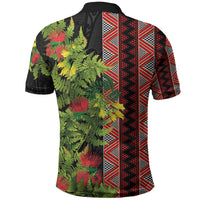 Maori Tukutuku Polo Shirt with Ferns Pohutukawa and Kowhai Tribal Moko Patterns LT03 - Polynesian Pride