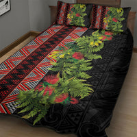 Maori Tukutuku Quilt Bed Set with Ferns Pohutukawa and Kowhai Tribal Moko Patterns