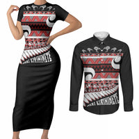 New Zealand Christmas Couples Matching Short Sleeve Bodycon Dress and Long Sleeve Button Shirt Funny Santa Claus Haka Dance with Tukutuku