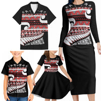 New Zealand Christmas Family Matching Long Sleeve Bodycon Dress and Hawaiian Shirt Funny Santa Claus Haka Dance with Tukutuku LT03 - Polynesian Pride