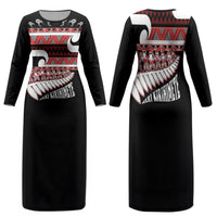 New Zealand Christmas Family Matching Long Sleeve Bodycon Dress and Hawaiian Shirt Funny Santa Claus Haka Dance with Tukutuku LT03 Mom's Dress Multicolor - Polynesian Pride