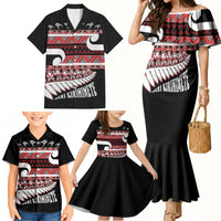 New Zealand Christmas Family Matching Mermaid Dress and Hawaiian Shirt Funny Santa Claus Haka Dance with Tukutuku LT03 - Polynesian Pride