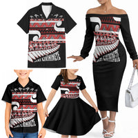 New Zealand Christmas Family Matching Off The Shoulder Long Sleeve Dress and Hawaiian Shirt Funny Santa Claus Haka Dance with Tukutuku LT03 - Polynesian Pride