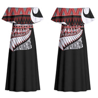 New Zealand Christmas Family Matching Off Shoulder Maxi Dress and Hawaiian Shirt Funny Santa Claus Haka Dance with Tukutuku LT03 Mom's Dress Multicolor - Polynesian Pride