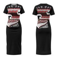 New Zealand Christmas Family Matching Short Sleeve Bodycon Dress and Hawaiian Shirt Funny Santa Claus Haka Dance with Tukutuku LT03 Mom's Dress Multicolor - Polynesian Pride