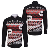 New Zealand Christmas Family Matching Summer Maxi Dress and Hawaiian Shirt Funny Santa Claus Haka Dance with Tukutuku LT03 Dad's Shirt - Long Sleeve Multicolor - Polynesian Pride
