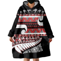 New Zealand Christmas Wearable Blanket Hoodie Funny Santa Claus Haka Dance with Tukutuku