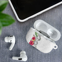 Hawaii DNA Kakau Tattoo AirPods Case with Plumeria and Hibiscus Tropical Plants White Color