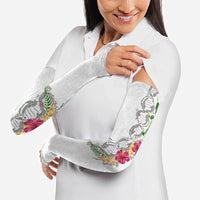 Hawaii DNA Kakau Tattoo Arm Sleeves with Plumeria and Hibiscus Tropical Plants White Color