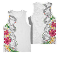 Hawaii DNA Kakau Tattoo Basketball Jersey with Plumeria and Hibiscus Tropical Plants White Color