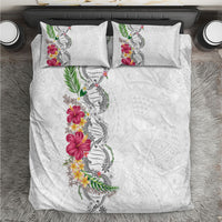 Hawaii DNA Kakau Tattoo Bedding Set with Plumeria and Hibiscus Tropical Plants White Color LT03 White - Polynesian Pride