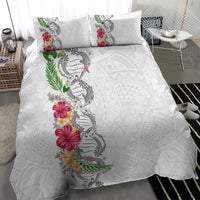 Hawaii DNA Kakau Tattoo Bedding Set with Plumeria and Hibiscus Tropical Plants White Color LT03 - Polynesian Pride
