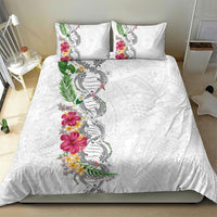 Hawaii DNA Kakau Tattoo Bedding Set with Plumeria and Hibiscus Tropical Plants White Color LT03 - Polynesian Pride