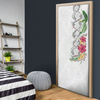 Hawaii DNA Kakau Tattoo Door Cover with Plumeria and Hibiscus Tropical Plants White Color