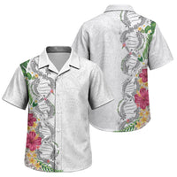Hawaii DNA Kakau Tattoo Family Matching Mermaid Dress and Hawaiian Shirt with Plumeria and Hibiscus Tropical Plants White Color LT03 Son's Shirt White - Polynesian Pride