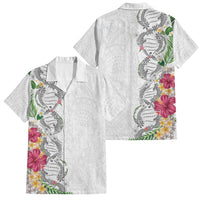 Hawaii DNA Kakau Tattoo Family Matching Off The Shoulder Long Sleeve Dress and Hawaiian Shirt with Plumeria and Hibiscus Tropical Plants White Color LT03 Dad's Shirt - Short Sleeve White - Polynesian Pride