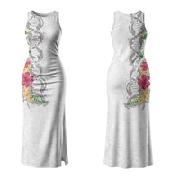 Hawaii DNA Kakau Tattoo Family Matching Tank Maxi Dress and Hawaiian Shirt with Plumeria and Hibiscus Tropical Plants White Color LT03 Mom's Dress White - Polynesian Pride