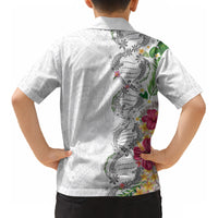 Hawaii DNA Kakau Tattoo Kid Hawaiian Shirt with Plumeria and Hibiscus Tropical Plants White Color LT03 - Polynesian Pride