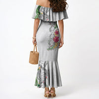 Hawaii DNA Kakau Tattoo Mermaid Dress with Plumeria and Hibiscus Tropical Plants White Color LT03 - Polynesian Pride