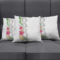 Hawaii DNA Kakau Tattoo Pillow Cover with Plumeria and Hibiscus Tropical Plants White Color LT03 - Polynesian Pride