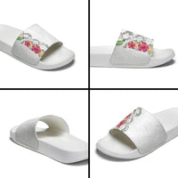 Hawaii DNA Kakau Tattoo Slide Sandals with Plumeria and Hibiscus Tropical Plants White Color LT03 - Polynesian Pride
