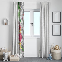 Hawaii DNA Kakau Tattoo Window Curtain with Plumeria and Hibiscus Tropical Plants White Color