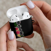 Hawaii DNA Kakau Tattoo AirPods Case with Plumeria and Hibiscus Tropical Plants Black Color