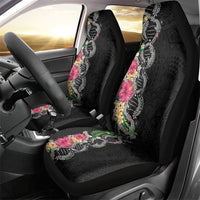 Hawaii DNA Kakau Tattoo Car Seat Cover with Plumeria and Hibiscus Tropical Plants Black Color