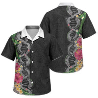 Hawaii DNA Kakau Tattoo Family Matching Summer Maxi Dress and Hawaiian Shirt with Plumeria and Hibiscus Tropical Plants Black Color LT03 Son's Shirt Black - Polynesian Pride