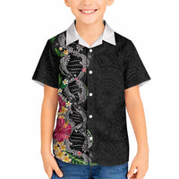 Hawaii DNA Kakau Tattoo Hawaiian Shirt with Plumeria and Hibiscus Tropical Plants Black Color LT03 - Polynesian Pride