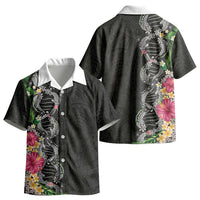 Hawaii DNA Kakau Tattoo Kid Hawaiian Shirt with Plumeria and Hibiscus Tropical Plants Black Color LT03 - Polynesian Pride