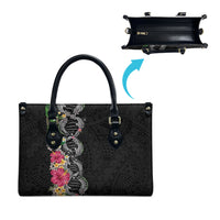 Hawaii DNA Kakau Tattoo Leather Bag with Plumeria and Hibiscus Tropical Plants Black Color