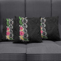 Hawaii DNA Kakau Tattoo Pillow Cover with Plumeria and Hibiscus Tropical Plants Black Color LT03 - Polynesian Pride