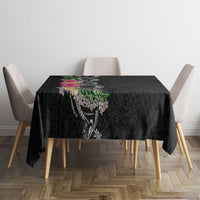Hawaii DNA Kakau Tattoo Tablecloth with Plumeria and Hibiscus Tropical Plants Black Color