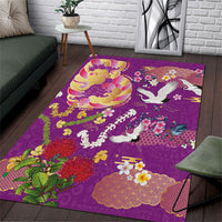 Hawaiian and Japanese Culture Together Area Rug Kakau Tribal Pattern and Irezumi Art Purple Color LT03 Purple - Polynesian Pride