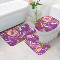 Hawaiian and Japanese Culture Together Bathroom Set Kakau Tribal Pattern and Irezumi Art Purple Color