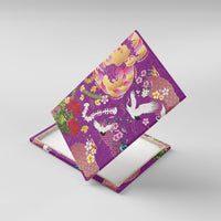 Hawaiian and Japanese Culture Together Canvas Wall Art Kakau Tribal Pattern and Irezumi Art Purple Color