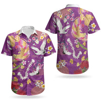 Hawaiian and Japanese Culture Together Couples Matching Short Sleeve Bodycon Dress and Hawaiian Shirt Kakau Tribal Pattern and Irezumi Art Purple Color LT03 - Polynesian Pride