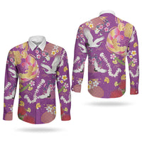 Hawaiian and Japanese Culture Together Couples Matching Short Sleeve Bodycon Dress and Long Sleeve Button Shirt Kakau Tribal Pattern and Irezumi Art Purple Color LT03 - Polynesian Pride