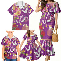 Hawaiian and Japanese Culture Together Family Matching Mermaid Dress and Hawaiian Shirt Kakau Tribal Pattern and Irezumi Art Purple Color LT03 - Polynesian Pride