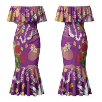 Hawaiian and Japanese Culture Together Family Matching Mermaid Dress and Hawaiian Shirt Kakau Tribal Pattern and Irezumi Art Purple Color LT03 Mom's Dress Purple - Polynesian Pride