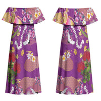 Hawaiian and Japanese Culture Together Family Matching Off Shoulder Maxi Dress and Hawaiian Shirt Kakau Tribal Pattern and Irezumi Art Purple Color LT03 Mom's Dress Purple - Polynesian Pride