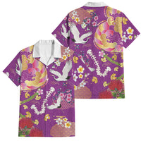 Hawaiian and Japanese Culture Together Family Matching Off Shoulder Maxi Dress and Hawaiian Shirt Kakau Tribal Pattern and Irezumi Art Purple Color LT03 Dad's Shirt - Short Sleeve Purple - Polynesian Pride