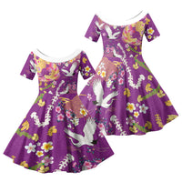 Hawaiian and Japanese Culture Together Family Matching Off Shoulder Maxi Dress and Hawaiian Shirt Kakau Tribal Pattern and Irezumi Art Purple Color LT03 Daughter's Dress Purple - Polynesian Pride