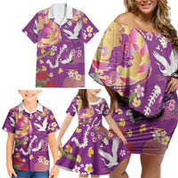 Hawaiian and Japanese Culture Together Family Matching Off Shoulder Short Dress and Hawaiian Shirt Kakau Tribal Pattern and Irezumi Art Purple Color LT03 - Polynesian Pride